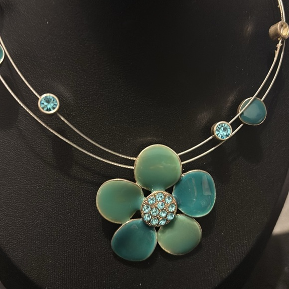 Vintage Blue Enamel & Crystal Necklace / Choker - Picture 5 of 11